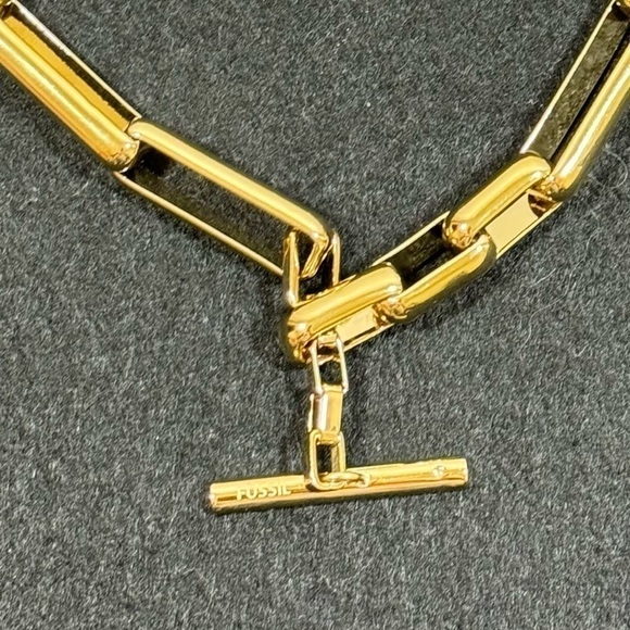 LOUIS VUITTON Brass Pad Lock as a pendant on a FOSSIL brass toggle necklace EUC - Picture 3 of 16